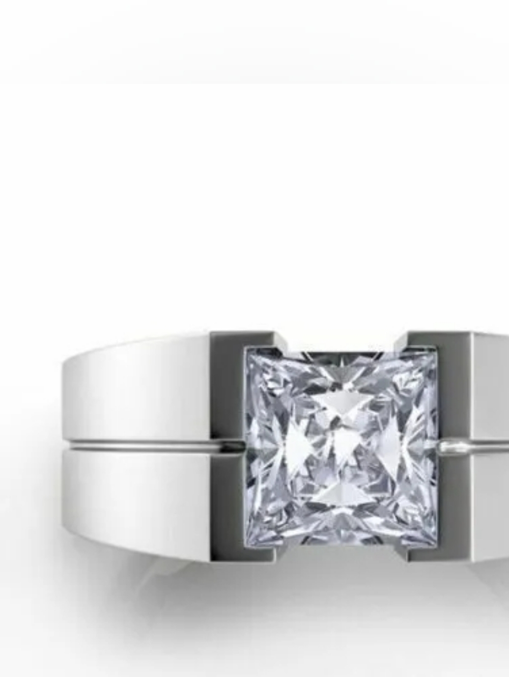 Princess-Cut White Solitaire Engagement Ring - Women Jewelry